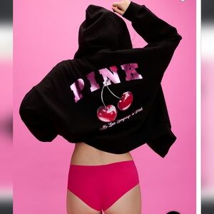 PINK VS IVY Fleece 2026 Valentines Full Zip Hoodie. Pure Black V-day. Size L